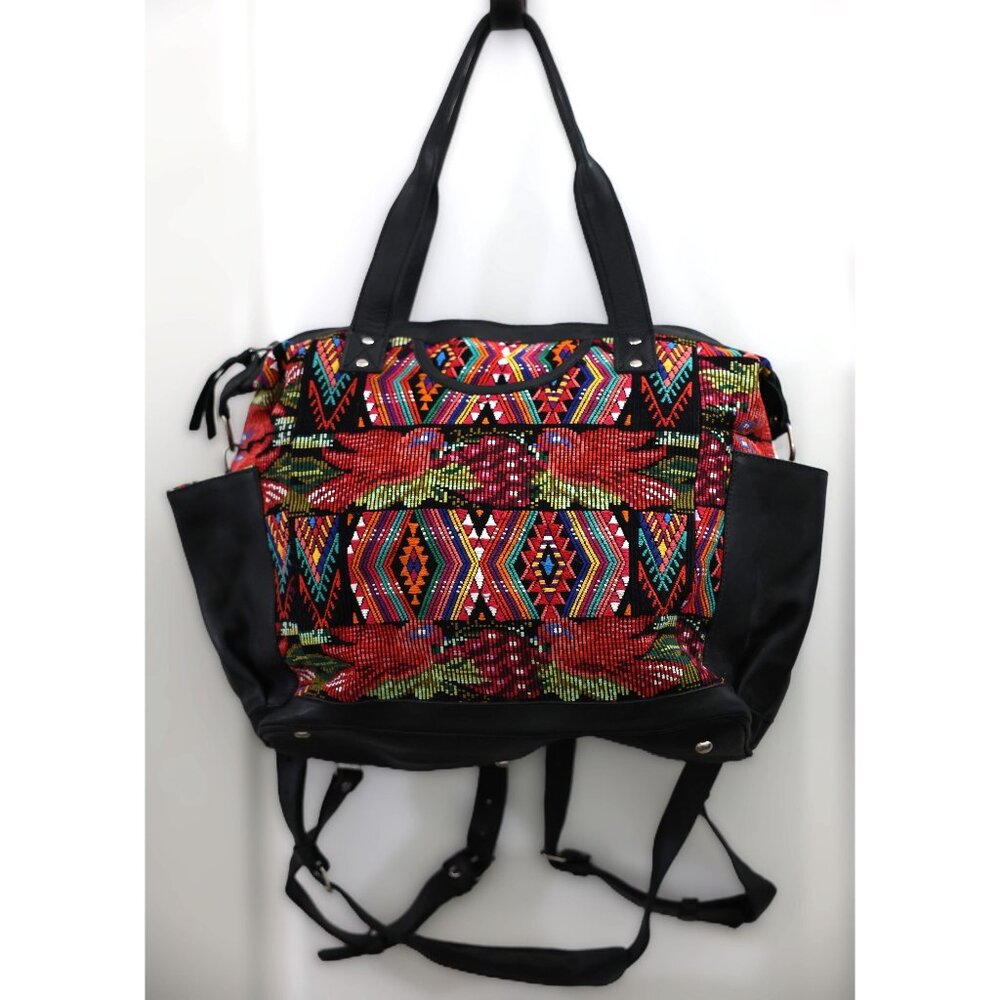 Guatemalan Convertible Bag | 100% Full-Grain Leather Vintage Huipil | Unique Bag